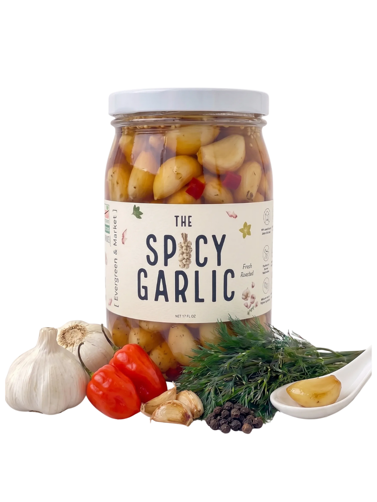 Jar of The Spicy Garlic, award-winning spicy pickled garlic by [PICKLES]