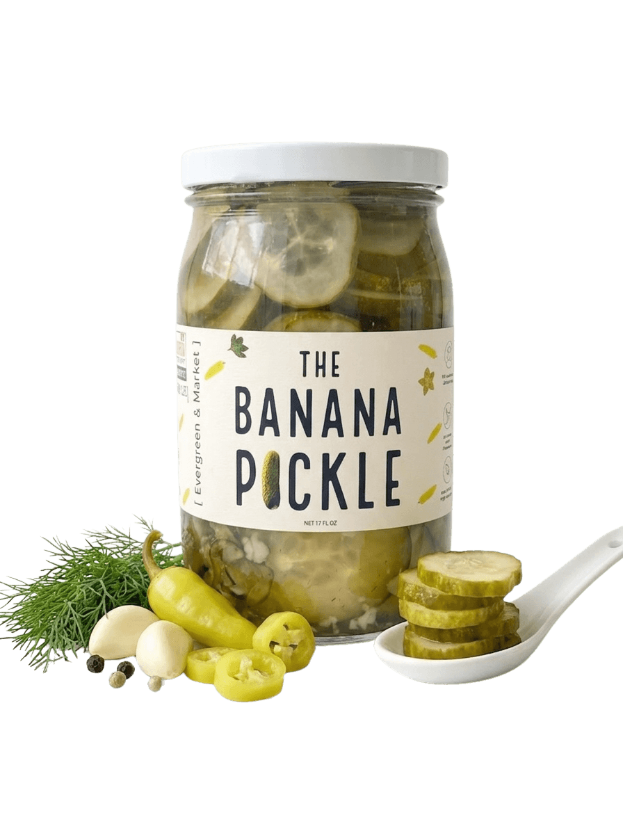 The Banana Pickle 17 oz jar by [PICKLES], an award-winning pickle stocking stuffer under $25