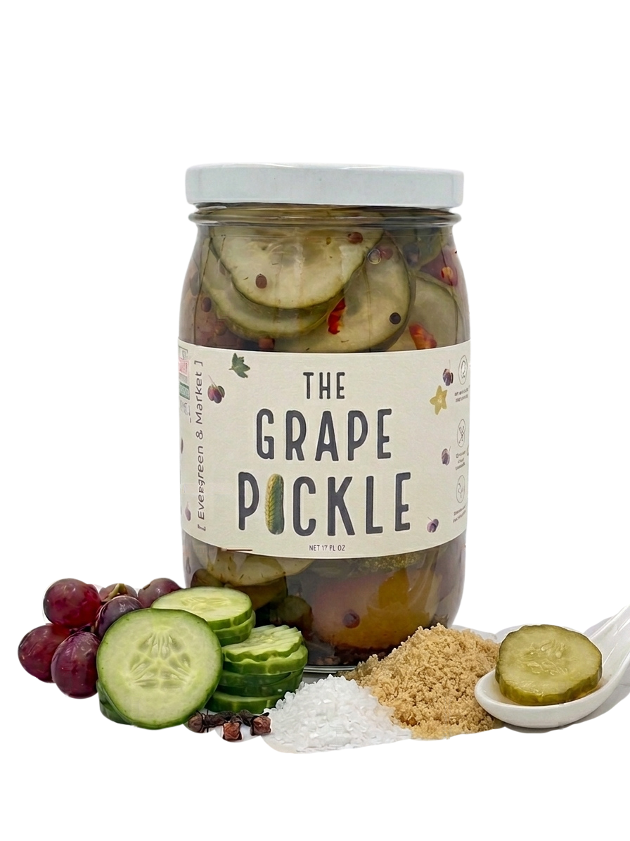 The Grape Pickle 17 oz jar by [PICKLES], the holiday pickle for a Christmas charcuterie board