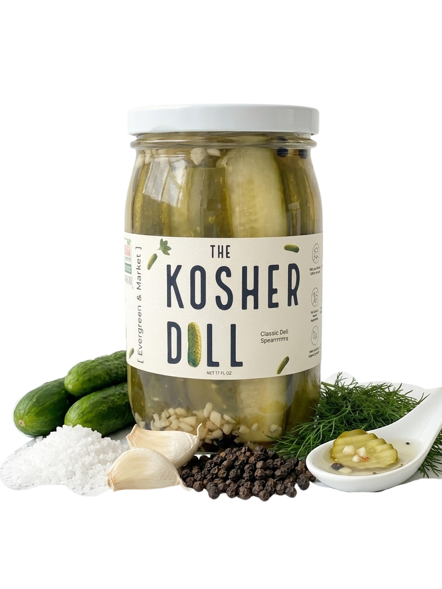 The Kosher Dill Spears 17 oz jar by [PICKLES], handcrafted cucumber pickles