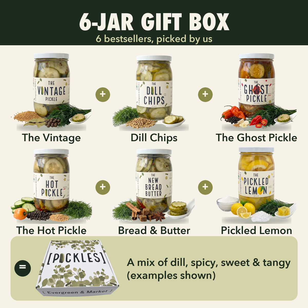 6-Jar Gift Box — six bestseller pickle jars picked by us, gift-boxed