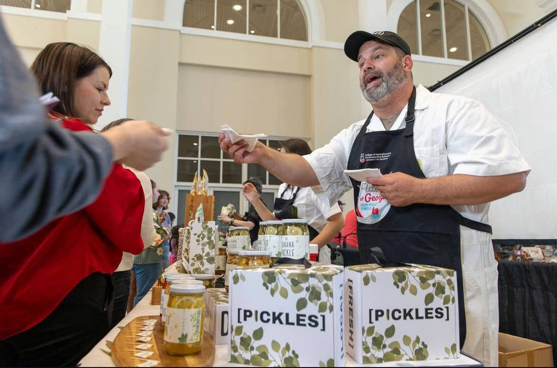 Sampling [PICKLES] at a farmers market