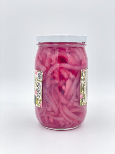Tangy Pickled Red Onions jar side view