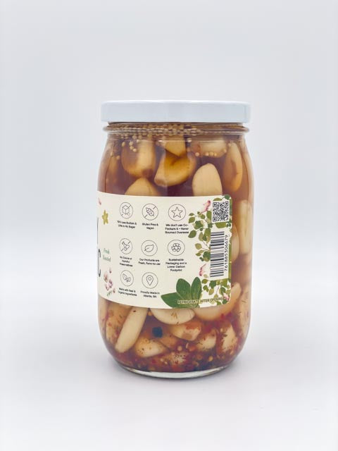 Bold Spicy Pickled Garlic jar back view