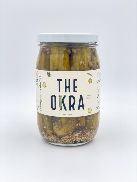 Southern pickled okra jar front view