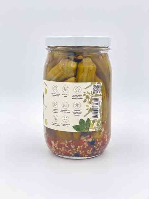 Spicy Crunchy Okra Pickles jar back view