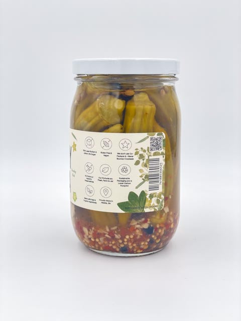 Spicy Crunchy Okra Pickles jar back view