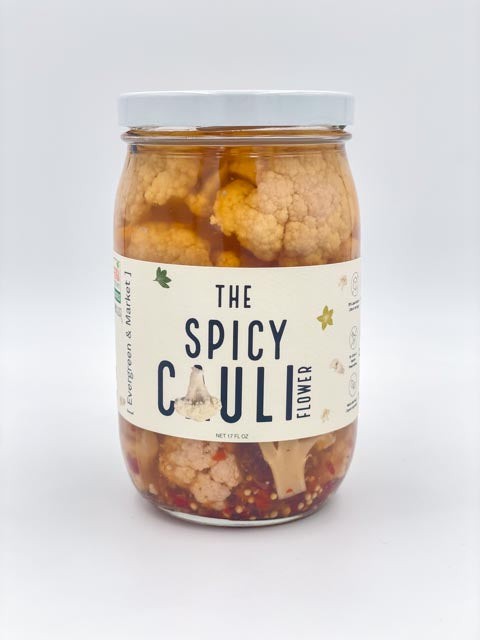 The Spicy Cauliflower Pickles jar front view