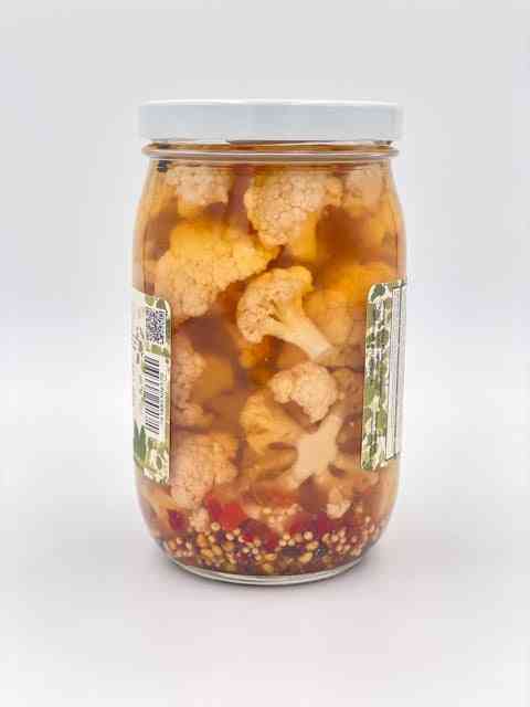The Spicy Cauliflower Pickles jar side view
