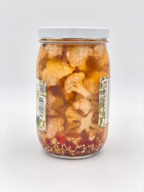 The Spicy Cauliflower Pickles jar side view