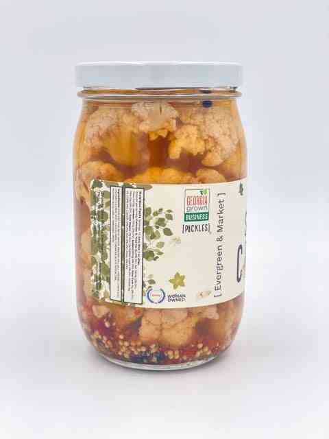 The Spicy Cauliflower Pickles jar side label view