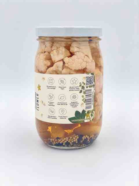 The Cauliflower pickled jar back view