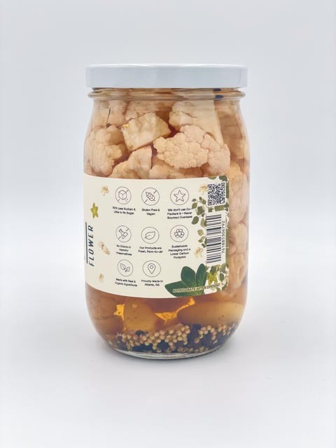 The Cauliflower pickled jar back view