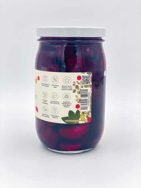 The Red Beets Pickles jar back view