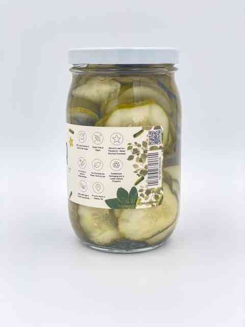 The Power Sour pickles side view jar