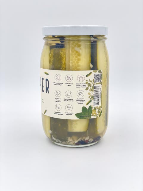 Back view of The Kosher Dill spears pickles jar