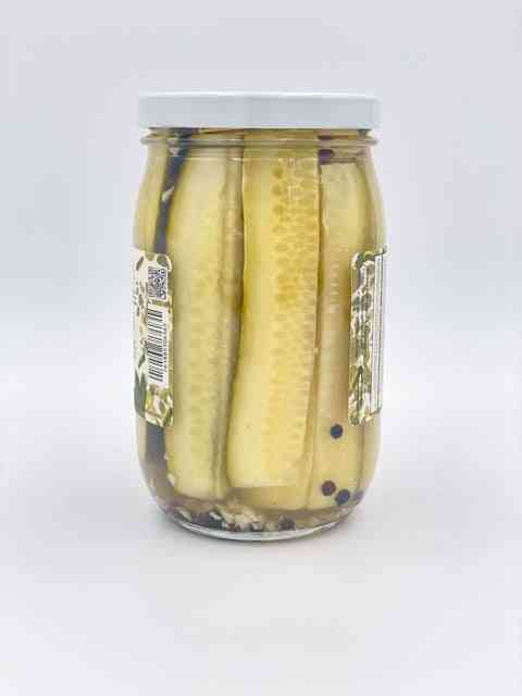 Side view of The Kosher Dill spears pickles jar