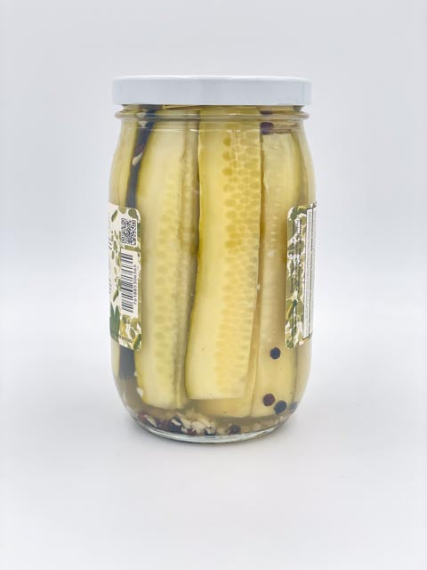Side view of The Kosher Dill spears pickles jar