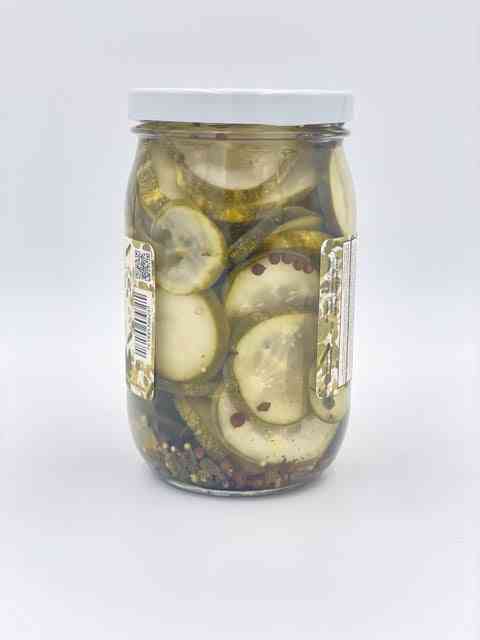 Side view of Vintage Pickles jar