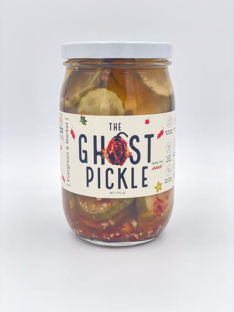 The Ghost Pickle jar with bold heat and garlic flavor