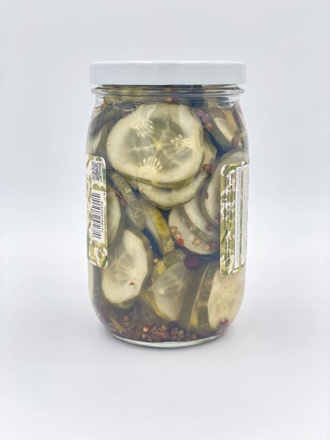 Side view of The New Bread and Butter pickles jar