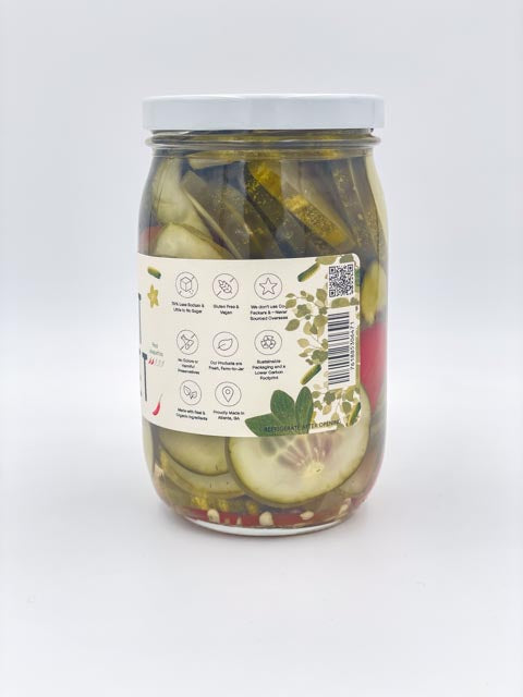 Heat and Sweet Pickles jar back view