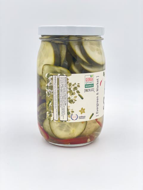 Heat and Sweet Pickles jar side view with label