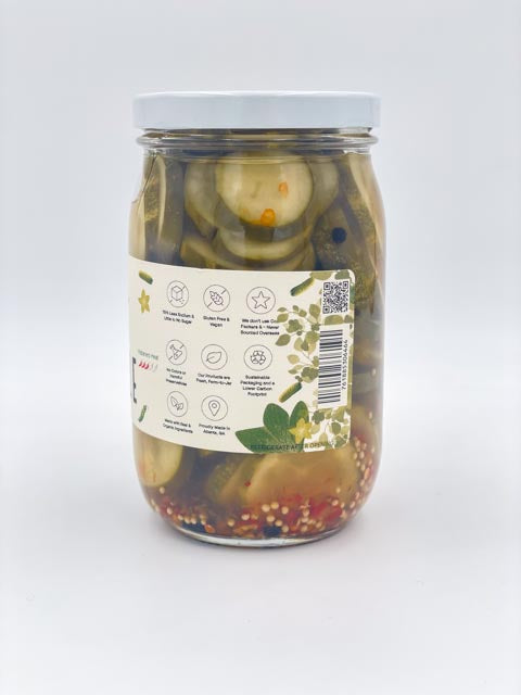 The Hot Pickle jar back view, showcasing ingredients