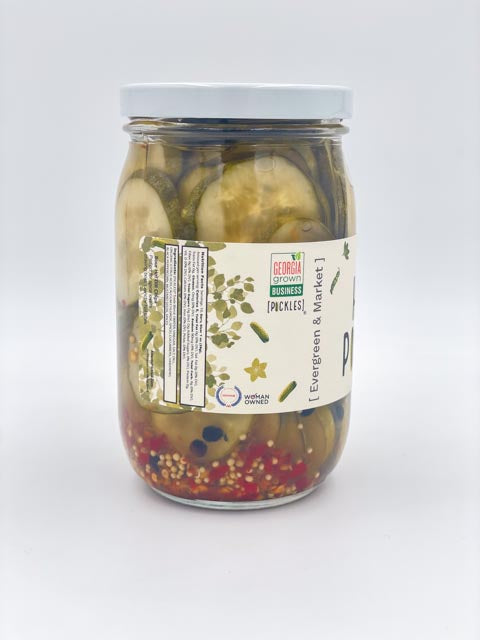 The Hot Pickle jar side label, highlighting product details