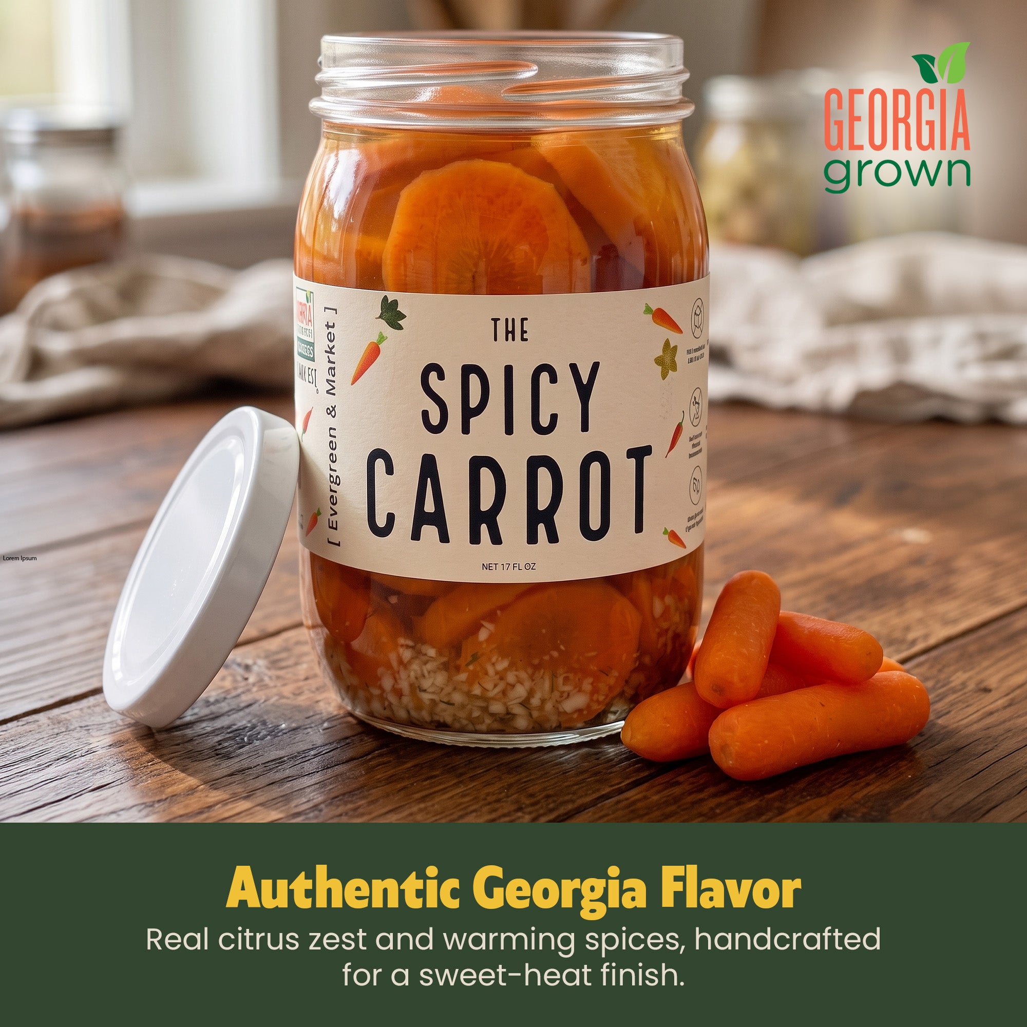 The Spicy Carrots — roasted spicy pickled carrots with chili flakes and garlic, 17 oz jar - Atlanta Pickles