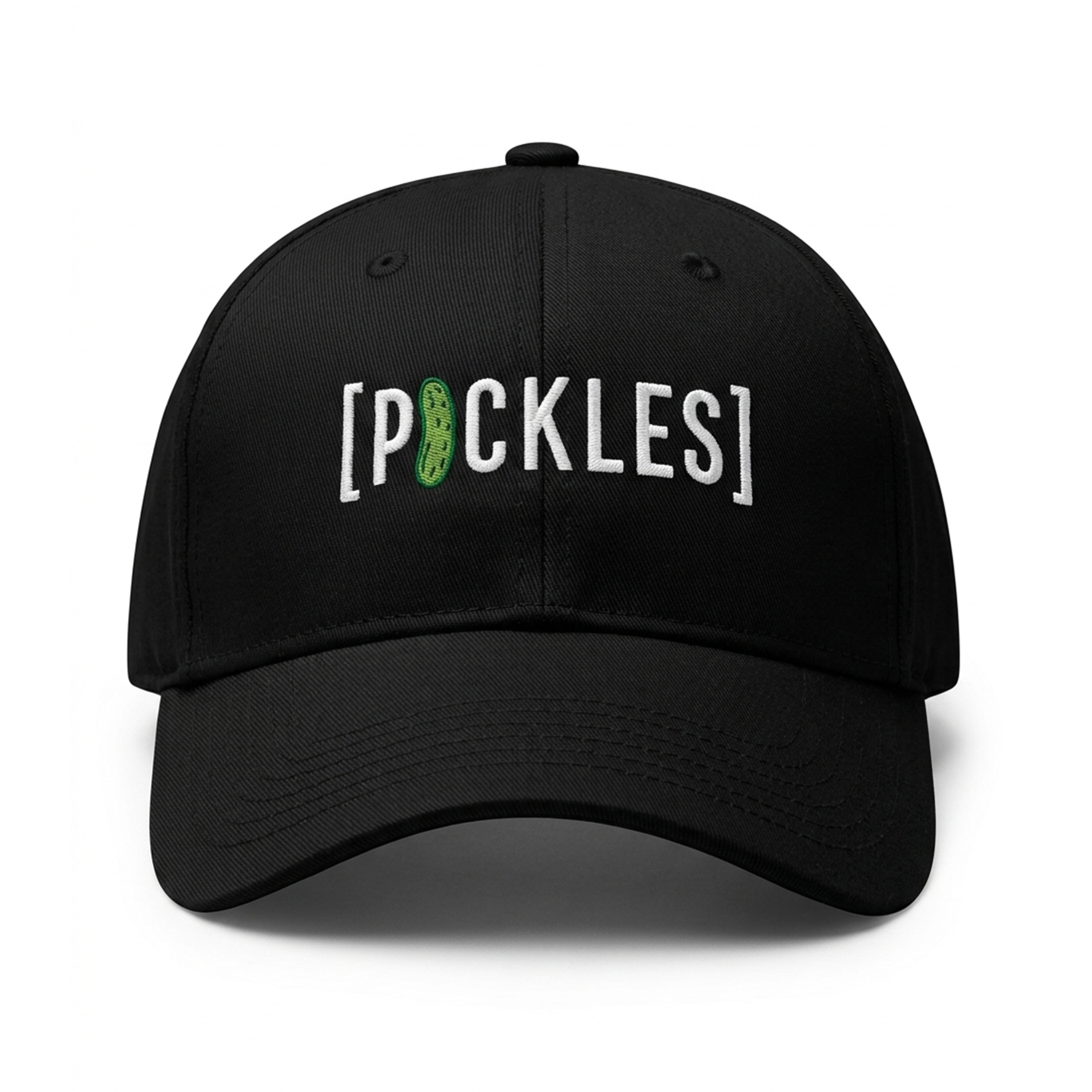 Pickle Dad Cap hat with embroidered pickle design, front view