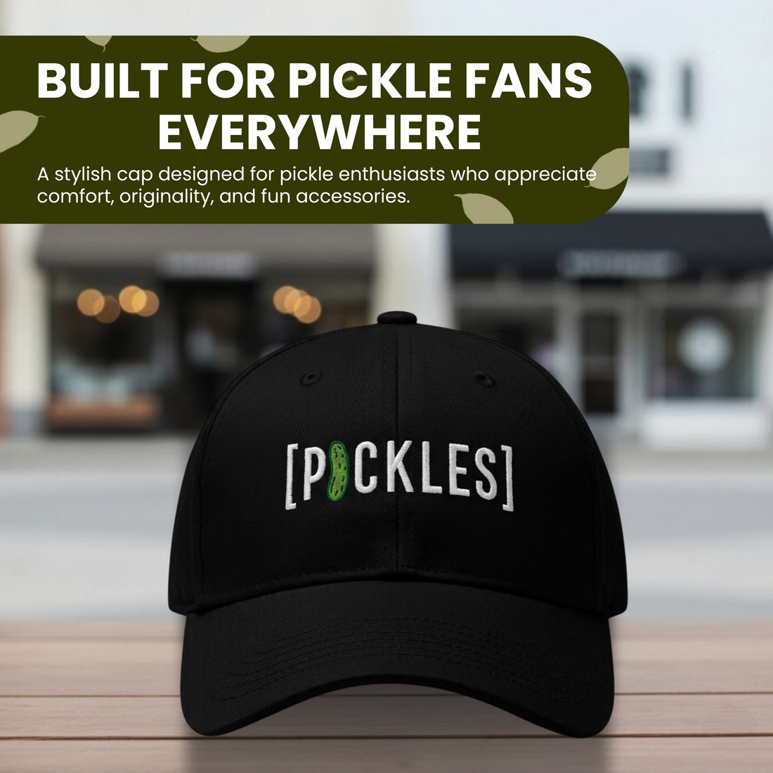 Person wearing a black pickle dad cap while skateboarding at a skatepark, highlighting the cap's lightweight comfort and durability.
