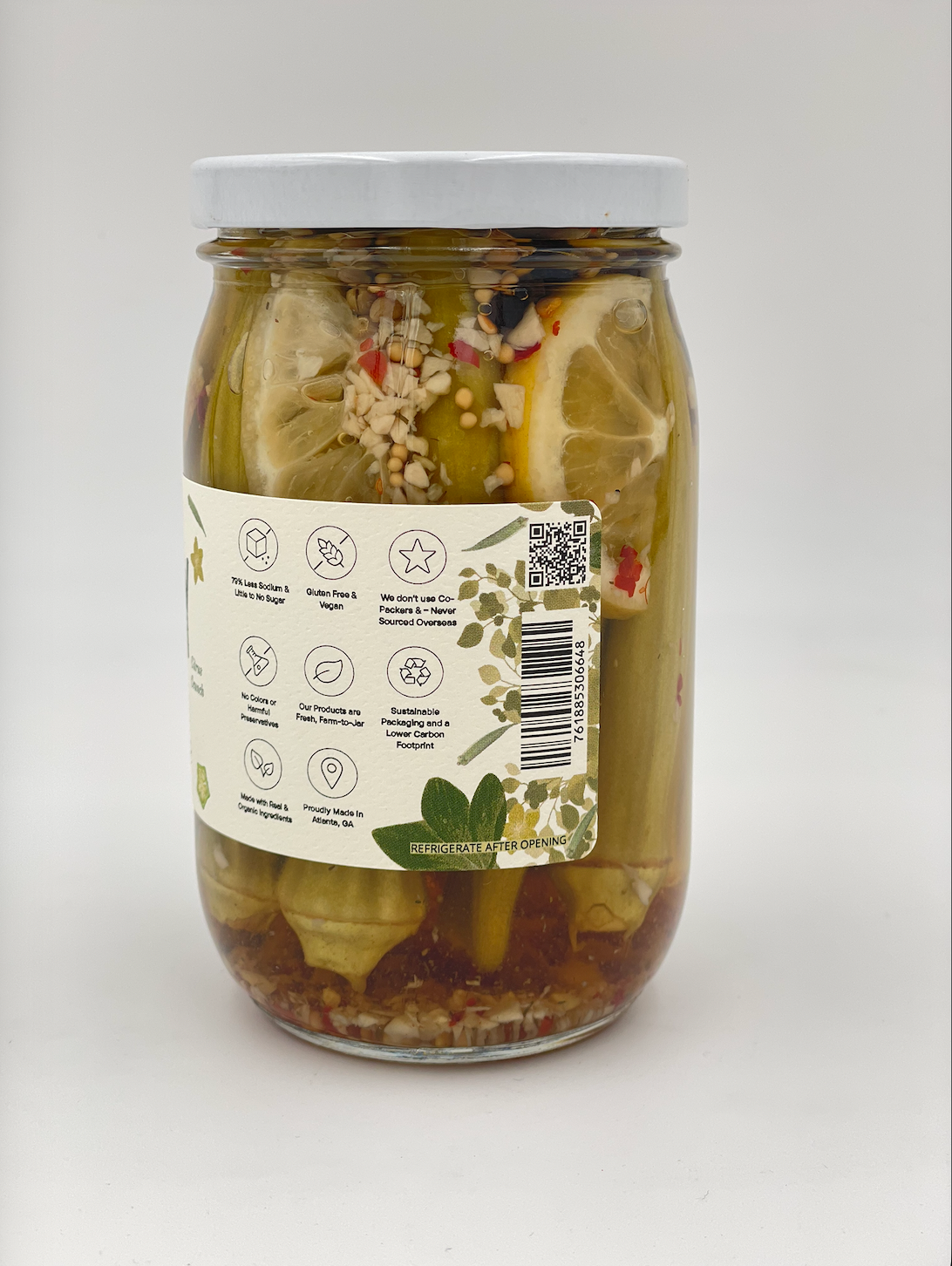Zesty Okra Pickles jar, Southern-style pickled okra | Atlanta Pickles
