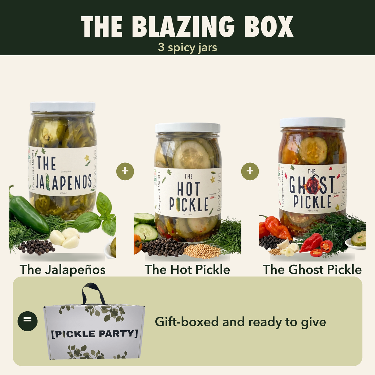 The Blazing Box — The Jalapeños, The Hot Pickle and The Ghost Pickle, gift-boxed