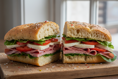 Delicious sandwich in focaccia bread