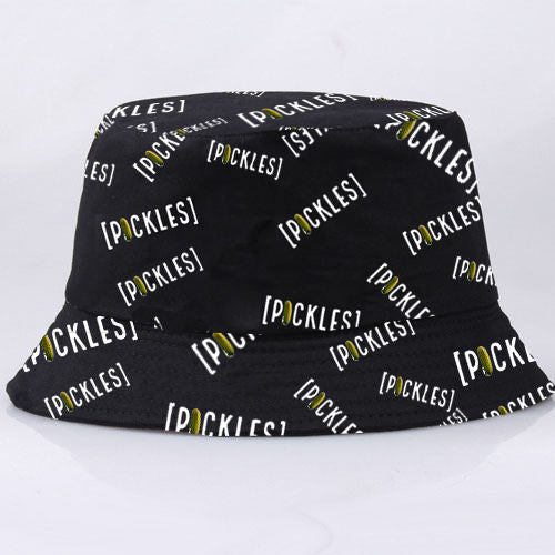 Reversible pickle bucket hat, beach-day print side