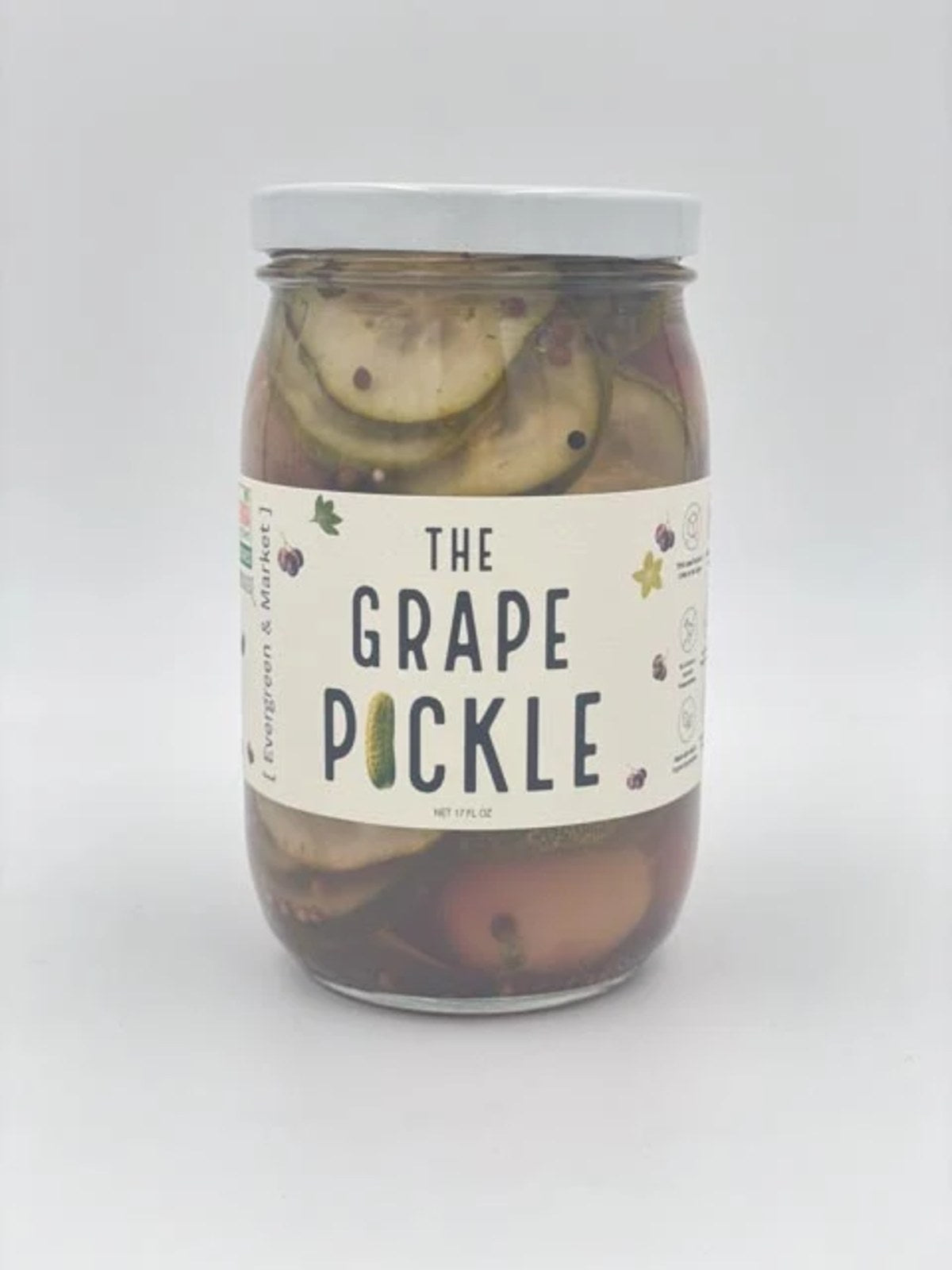 The Grape Pickle jar front view, sweet and tangy pickled grapes - Evergreen and Market