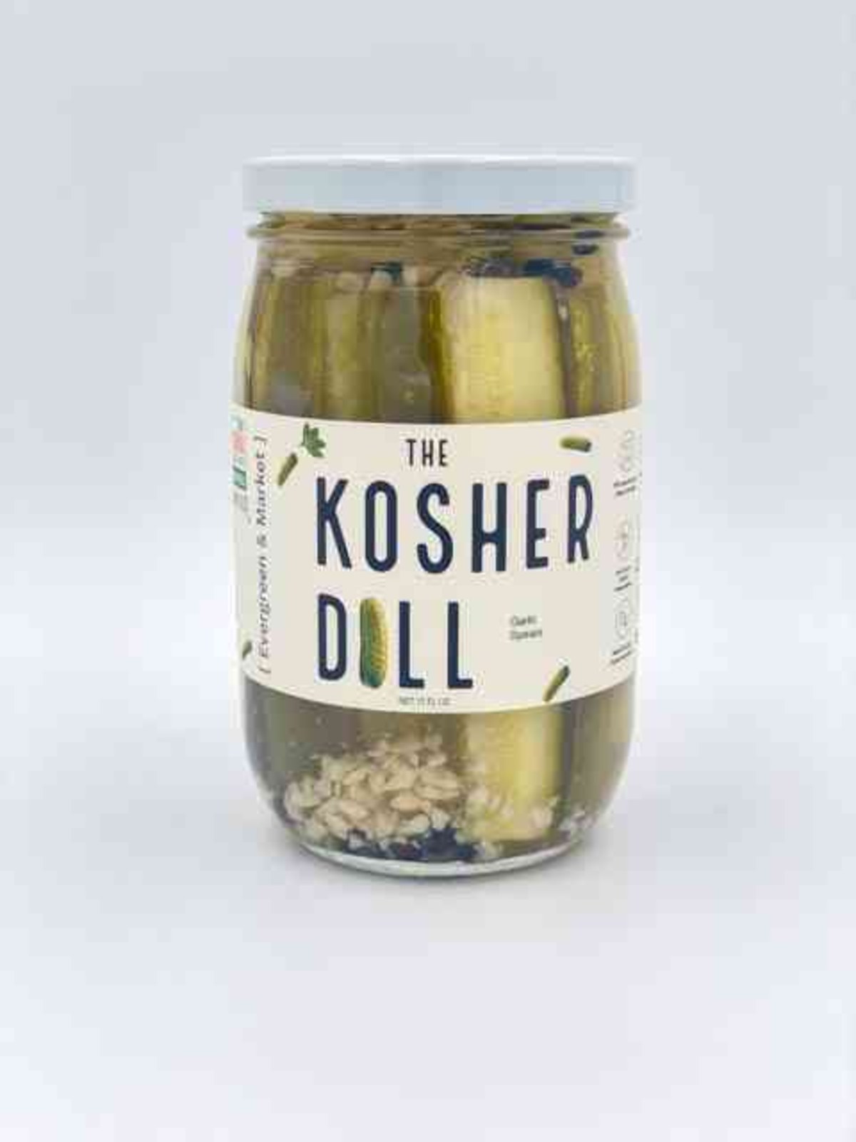 The Kosher Dill spears pickles jar with label